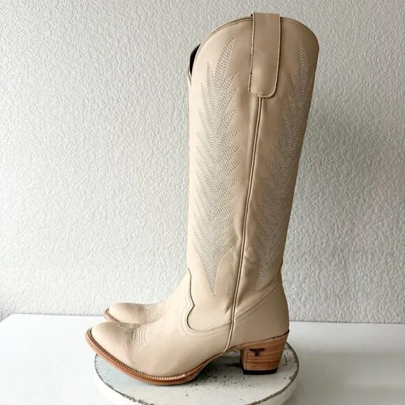 Lane JENTRY Knee High Womens Cowboy Boots 11 Pale Ivory Western Cowgirl Tall